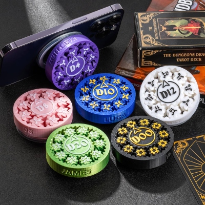 Custom Name Fidget Spinner Dice Phone Grips, DND Magnetic Phone Grip, Shiny Multicolored Spin Dice Phone Stand, DND Gifts