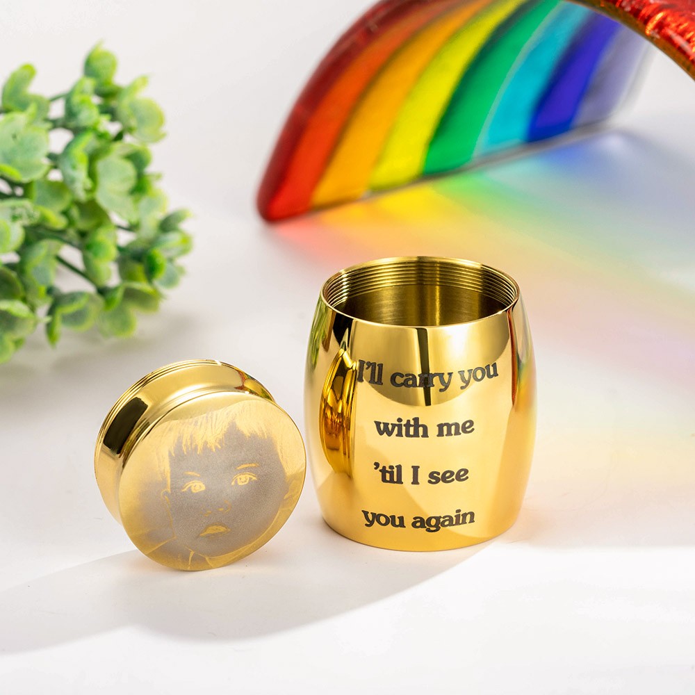 Custom Mini Urn for Human Ashes with Photo & Message, Cremation Jewelry Keepsake, Memorial Gift