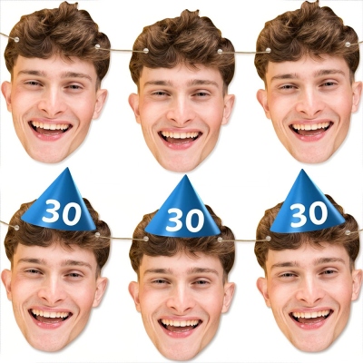 (Set of 5)Custom Photo Face Bunting Banner Cutout with Birthday Hat & Text, Funny Adult Games, Bachelorette/Birthday Party Decor for Women/Men/Kids