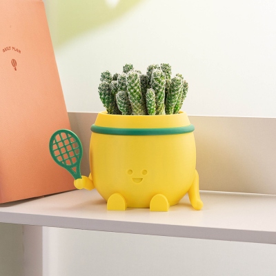 Happy Face Tennis Player Indoor Planter, 3D Printed Flower Pot with Multiple Colors, Home Decoration, Sports Gift for Tennis Lover/Player/Team