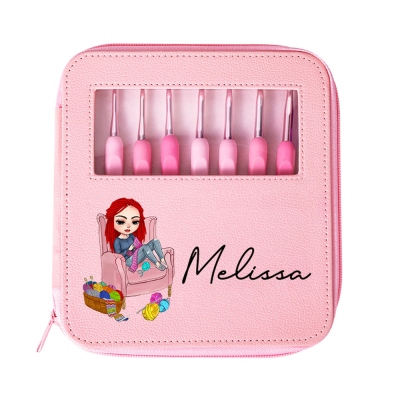 (Set of 9pcs)Custom Name Cartoon Character Crochet Hook Set with Bag, Ergonomic Sewing Hooks, Mother's Day/Birthday Gift for Mom/Grandma/Sewing Lovers