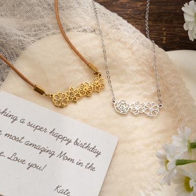 Personalized Birth Flower Necklaces for Women, Dainty Gold/Silver Flower Jewelry for Her, Custom Family Necklace, Birthday/Mother's Day Gift for Mom