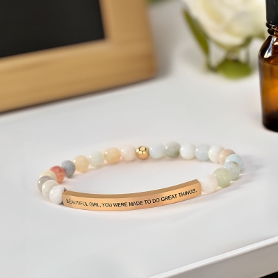 Pulsera de cuentas con barra grabada personalizada, pulsera elástica con cita inspiradora con cuentas, regalo de cumpleaños/día de la madre/aniversario para ella/mamá/pareja/amigas