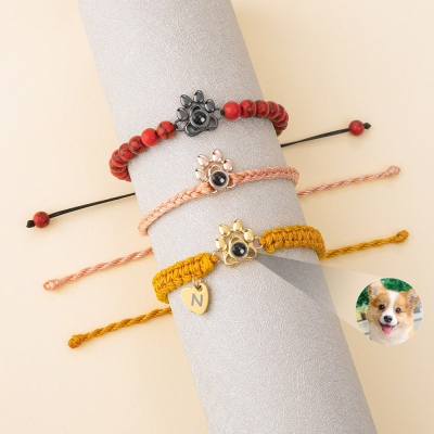 Personligt anpassat sällskapsrep, flätat armband, anpassat bildarmband, minimalistiska smycken för husdjursminnesmärken, present till mamma/djurälskare