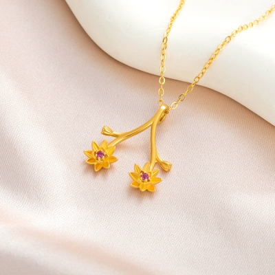 Custom Birth Flower Ring Holder Necklace for Women, Personalized Birthstone Necklace, Dainty Floral Jewelry, Birthday Gift for Nurse/Doctor/Mom/Wife