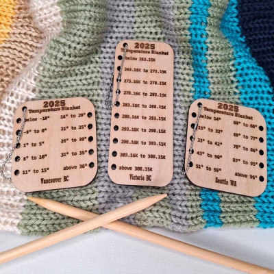 Custom City Name Temperature Blanket Chart, Wood Crochet Knitting Color Key, Color Card for Temperature Blanket, Celsius Fahrenheit Kelvin