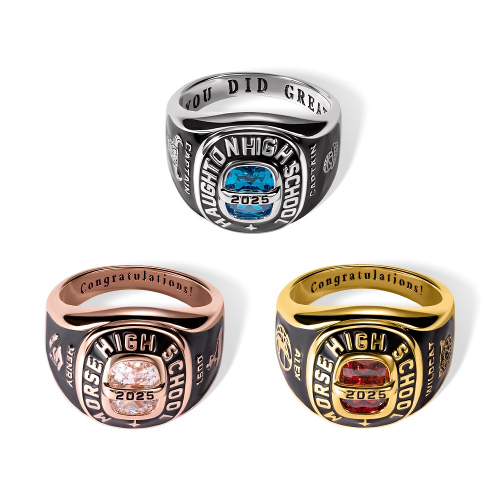 Custom Sterling Silver 925 Men's Class Ring for High School and College, Statement Ring, Birthstone Jewelry