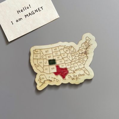 Personalized Travel Map Fridge Magnet Commemorative Vacation Magnet 50 States Custom Wood Ornament