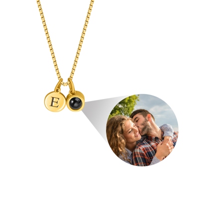 Personalized Photo Projection Necklace with Initial Charm, I Love You in 100 Languages Memorial Necklace, Birthday/Valentine's Day Gift for Her/Couple