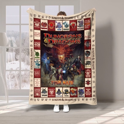 Custom Name DND Classes Cozy Blanket, Cozy Blanket, Dragon Blanket, Sherpa Blanket, Flannel Blanket, House Blanket, Blanket Gifts