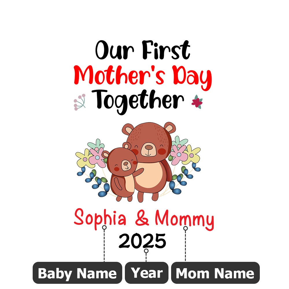 Custom Cute Bear Bunny Giraffe 100% Cotton T-Shirt and Baby Onesie, Our First Mother's Day Mom & Baby Set, First Mother's Day Gift for Newborn New Mom