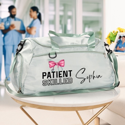 Custom Name Bow Stethoscope Travel Duffle Bag, Waterproof Weekender Bag, Nurse Overnight Bag with Shoulder Strap, Appreciation Gift for Nurses/Doctors