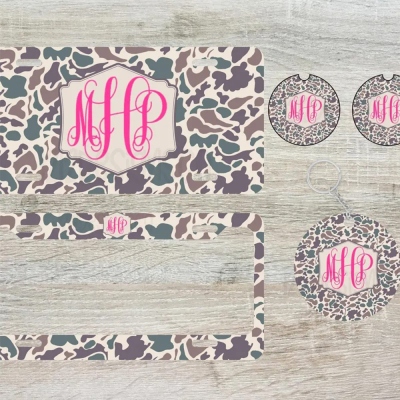 Personalisiertes Vorderes Kennzeichen, Autountersetzer, Hinterrahmen, Schlüsselanhänger-Set, monogrammiertes Kennzeichen, personalisiertes Autozubehör, Geschenke für Sie