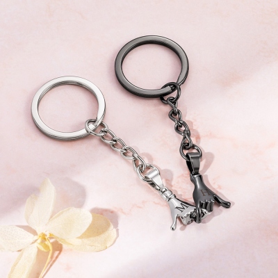 Personalized Initial Pinky Promise Matching Keychains Set of 2, Anniversary/Valentine's Day/Long Distance Relationship Gifts for Couple/Best Friend