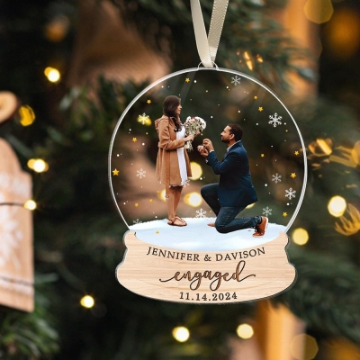 Personalized First Christmas Engaged Crystal Ball Ornament, Custom Any Photo Ornament Gift for Couple