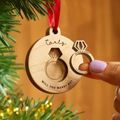Personalized ‘Will You Marry Me’ Christmas Bauble with Proposal Ring, Wooden Engagement Tree Ornament, Personalized Proposal Keepsake