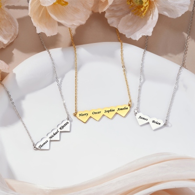 Custom Names Engraved Multiple Hearts Necklace, Personalized Family Necklace, Women's Jewelry, Birthday/Mother's Day Gift for Her/Mom/Grandma