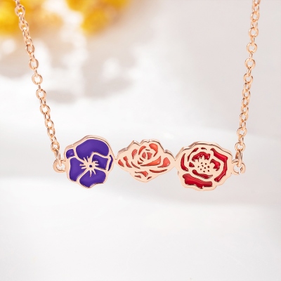 Custom Multiple Birth Flowers Necklace, Sterling Silver 925 Floral Charms Necklace, Family Jewelry, Birthday/Mother's Day Gift for Mom/Grandma/Her