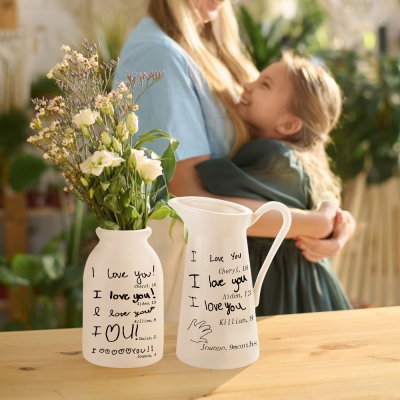 Personalized Names & Photos Kids' Handwriting Flower Vase, Women's Ceramic Mug Vase, Home Decor, Birthday/Mother's Day Gift for Her/Mom/Grandma