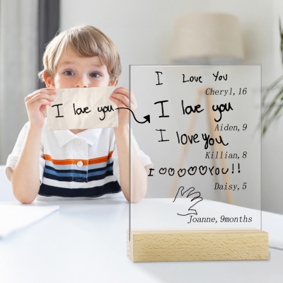 Personalized Names & Photos Kids' Handwriting LED Night Light, Acrylic Night Lamp with Wooden Base, Birthday/Mother's Day Gift for Her/Mom/Grandma