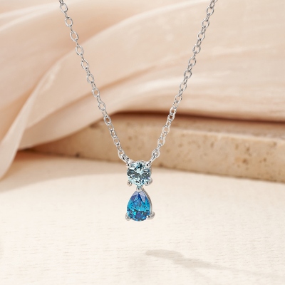 Personalized Two Birthstones Pendant Necklace, Sterling Silver 925 Dainty Birthstone Jewelry, Anniversary/Mother's Day/Birthday Gift for Her/Mom/Women