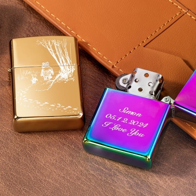 Custom Pooh Bear Lighter with Engraved Name, Personalised Metal Flip Lighter Vintage, Cool Refillable Windproof Pocket Lighters, Groomsmen Gifts for Men
