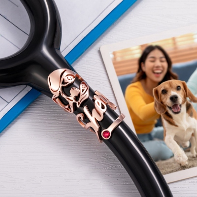 Personalized Dog Portrait Stethoscope Name Tag with Birthstone, Stethoscope ID Tag Charm, Gift for Pet Lovers/Doctors/Nurses/Medical Assistants