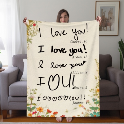 Personalized Child's Handwritten Blanket for Mom, Custom Message Flannel Sherpa Blanket, Family Keepsake, Mother's Day/Birthday Gift for Mom/Grandma