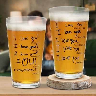Personalized Child's Handwritten Wine Glass for Dad, Custom 16oz Whiskey Glass with Warm Message, Birthday/Father's Day Gift for Dad/Grandpa/Him