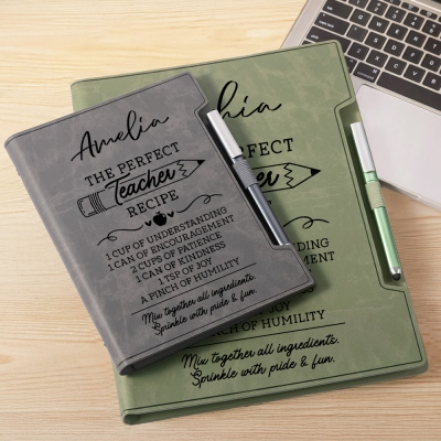 Custom Name Perfect Teacher Recipe Binder Notebook and Pen Set, A5/B5/A4 Leather Journal with Card Slots, Teacher's Day/Appreciation Gift for Teachers