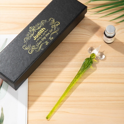 Personalized Glass Dip Pen, Calligraphy Pen for Writing/Drawing/Signature, Hand Blown Crystal Glass Ink Pen Set, Gift for Writing Lovers/Bookworms