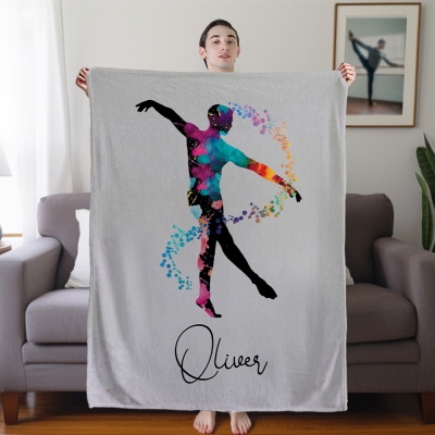 Personalized Name Male Ballet Dancer Silhouette Blanket, Flannel/Sherpa Soft Bed Couch Throw, Anniversary/Birthday Gift for Ballet Lovers/Dancers