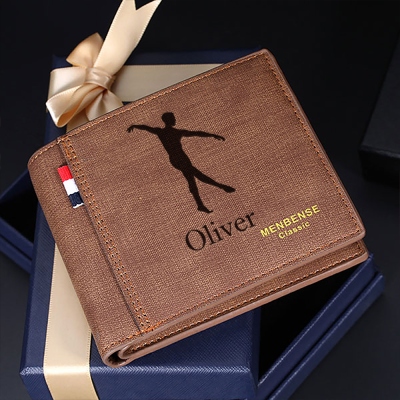 Personalized Name Male Ballet Dancer Silhouette Wallet, Leather Vintage Card Holder, Birthday/Anniversary Gift for Male Ballet Dancers/Coaches/Team