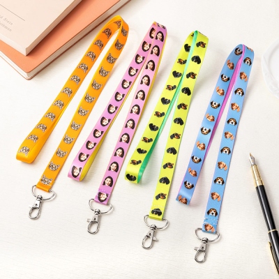 Personalized Face Photo Lanyard with Retractable Lobster Clasp, Lanyard for ID Badge Holder/Card/Name Tag, Gift for Teacher/Nurse/Colleague/Pet Lover