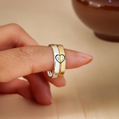 Anillo de compromiso personalizado con forma de corazón para parejas, anillos de compromiso con letras personalizadas, anillo de bodas con la frase "Te amo", regalo de aniversario para él y para ella.