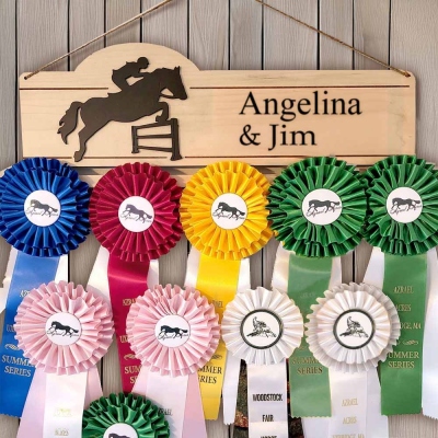 Horse Show Ribbon Display Rack - Gift for Equestrian Lovers-Personalized Name Wood Wall-Mounted Rack