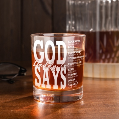 Personligt Gud säger bibelvers fars vinglas, herr 10oz whisky gammaldags glas, födelsedags-/fars dagspresent till pappa/farfar/man