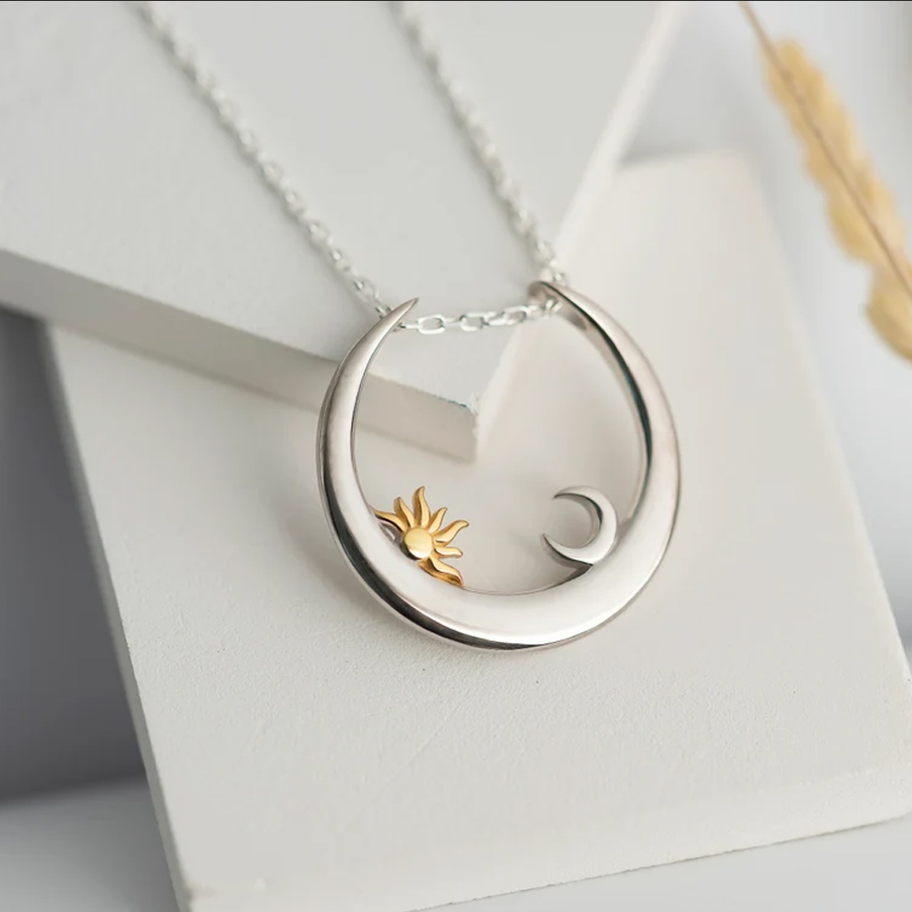 Sun and Moon Ring Holder Necklace, Sterling Silver 925 Ring Keeper Necklace, Dainty Jewelry, Birthday/Wedding/Anniversary Gift for Women/Medical Staff