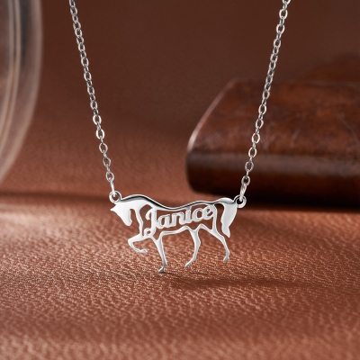 Personalized Name Horse Necklace, Sterling Silver 925 Animal Memorial Necklace, Horse Jewelry, Birthday/Anniversary Gift for Horse Lovers/Equestrians