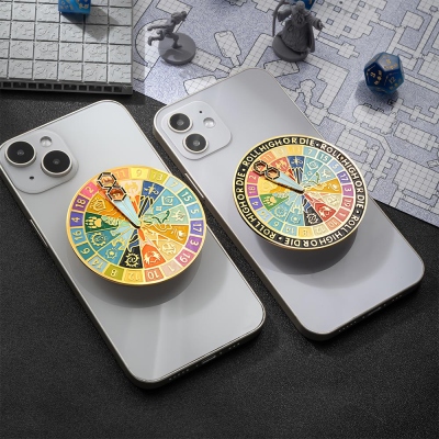 Custom DND Class Roulette Spinner Phone Grip, Enamel D20 Phone Holder for Hand, Magnetic/Sticky Phone Stand, DND Gifts
