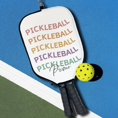 Personalized Name Wavy Pickleball Paddle Cover with Hanging Clip & Zipper, Waterproof Sports Accessory, Gift for Pickleball Lovers/Players/Coaches