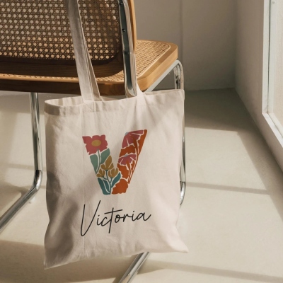 Custom Tote Bag, Floral Tote Bag, Cute Tote Bag, Aesthetic Tote Bag, Monogram Tote Bag, Personalized Tote Bag, Canvas Tote Bag, Gift Bag