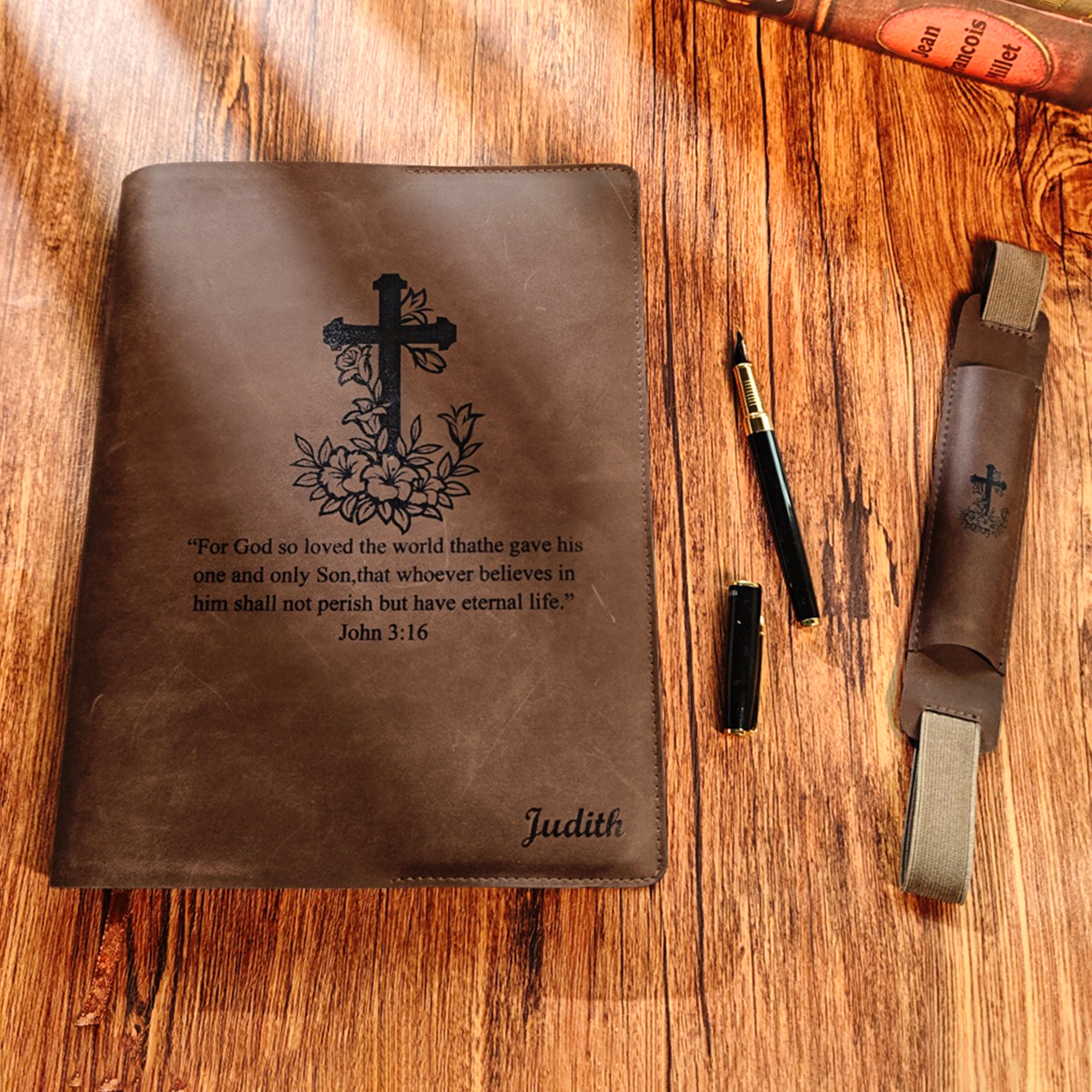 Personalized Leather Bible Cover with Cross, Custom Study Bible