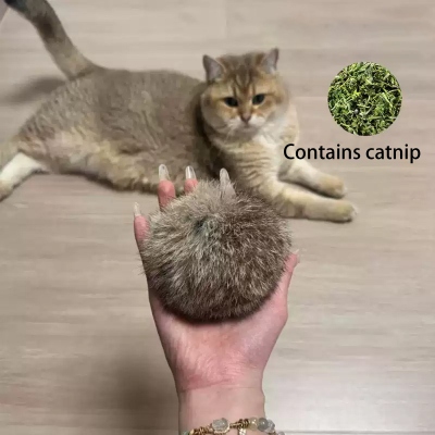 Real Rabbit Fur Cat Toy with Catnip – Interactive Rabbit Fur Ball  for Cats