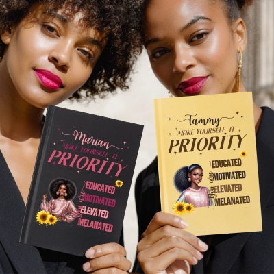 Custom Name Make Yourself a Priority A5 Notebook with Free Pencil, African American Women's Affirmation Journal, Birthday Gift for Black Women/Girls