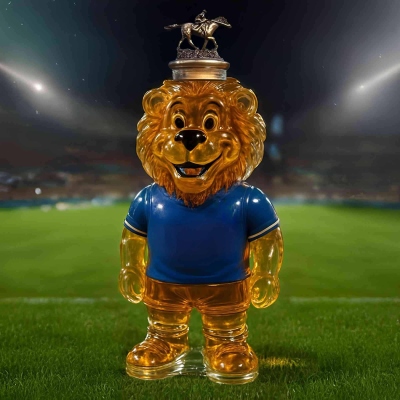Blue Shirt Lion Whiskey Decanter, Champion Trophy Bottle for Collectors & Fans