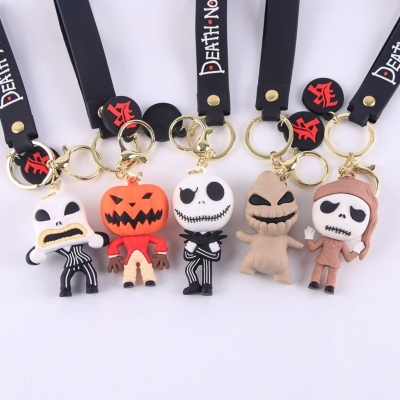 Halloween 3D Cartoon Keychain, PVC Soft Rubber Bag Charm, Cute Resin Pendant Key Ring, Creative Spooky Accessory for Kids/Friends/Party Gift