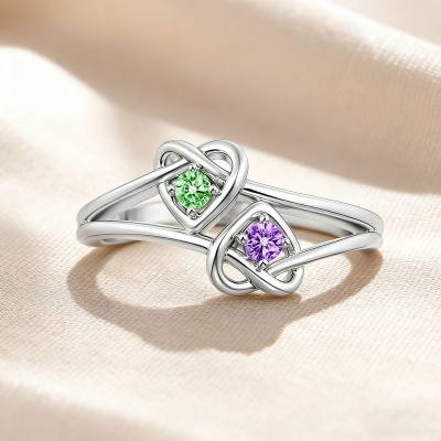 Personalized Double Birthstone Ring in 925 Sterling Silver – Custom Heart Ring, Meaningful Gift for Mom or Couple