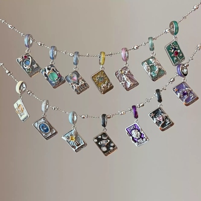 Tarot Card Necklace Pendant, Sterling Silver 925 Major Arcana Jewelry with Gemstones, Spiritual Protection & Energy Amulet for Mystics/Tarot Lovers