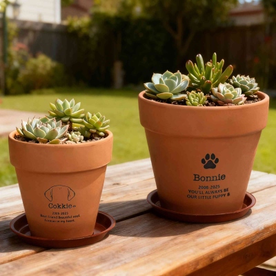 Personalized Pet Memorial Plant Pot with Engraved Dog Ears & Name, Loss of Pet Remembrance Sympathy Gifts, Garden Decor, Memorial Gifts for Dog Lovers